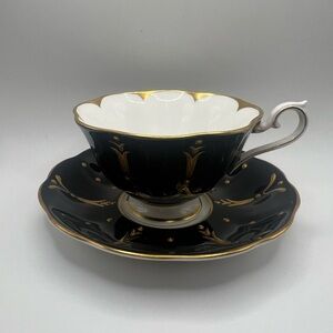 Royal Albert Black and Gold Floral Teacup Set
